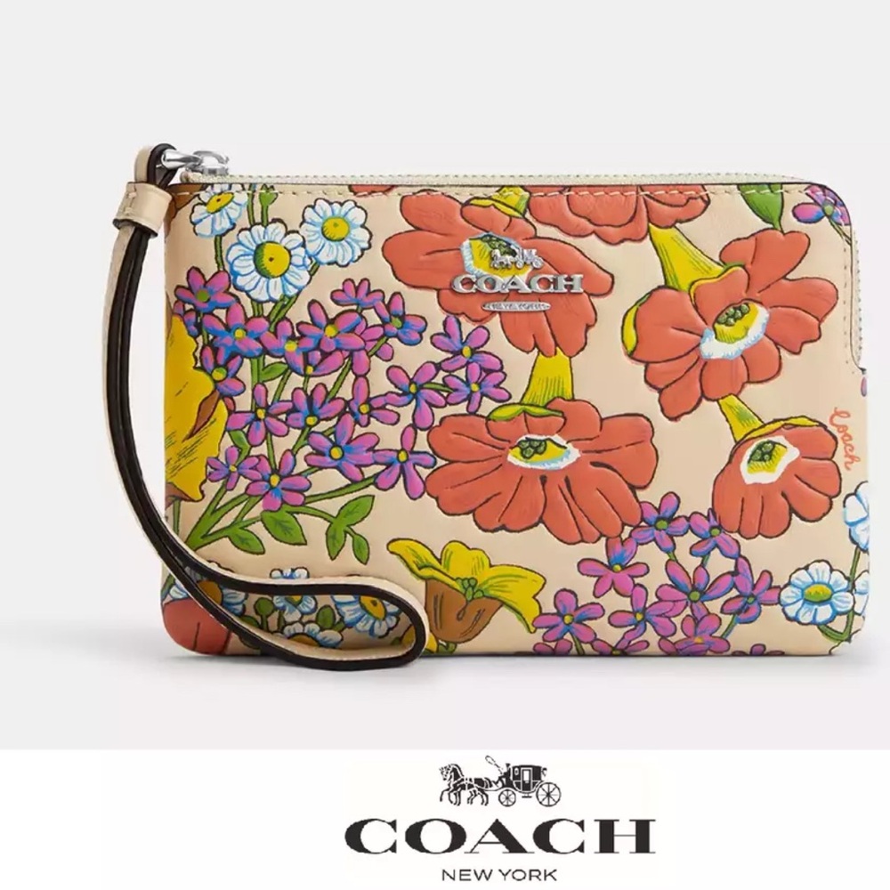NWT COACH SMALL CORNER ZIP WRISTLET WITH FLORAL PRINT CR946